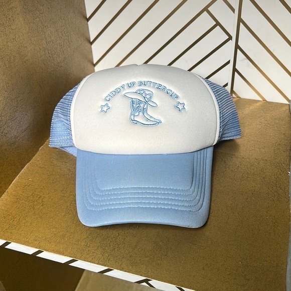 Giddy Up Buttercup H&M Light Blue & White Trucker Hat - Picture 3 of 8